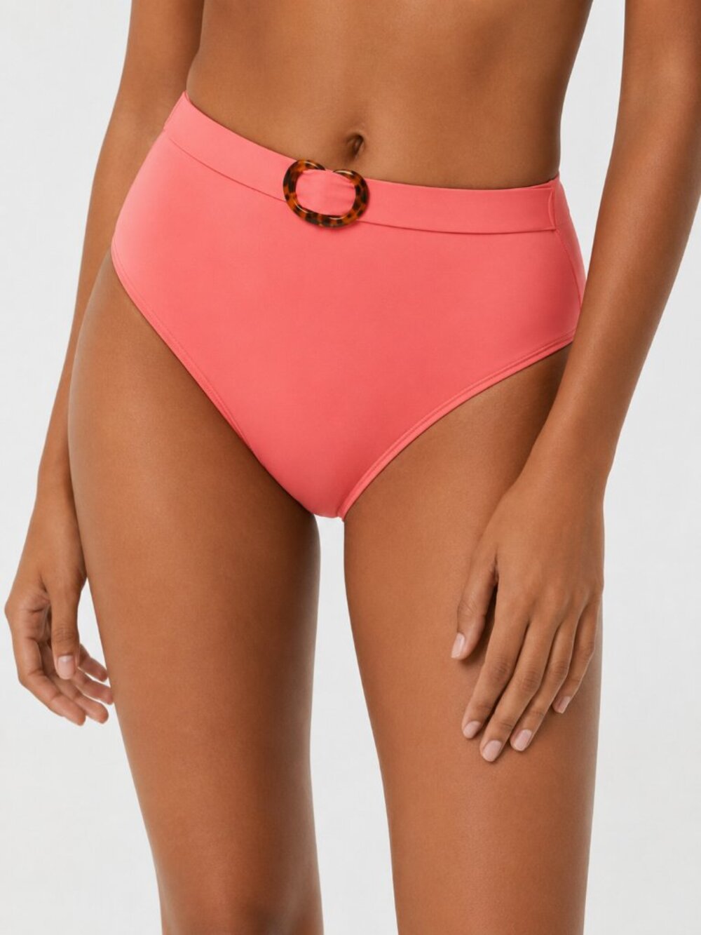 NWT KATE SPADE Tortoise Heart Buckle Detail Belted Bikini Bottoms Lychee Size M